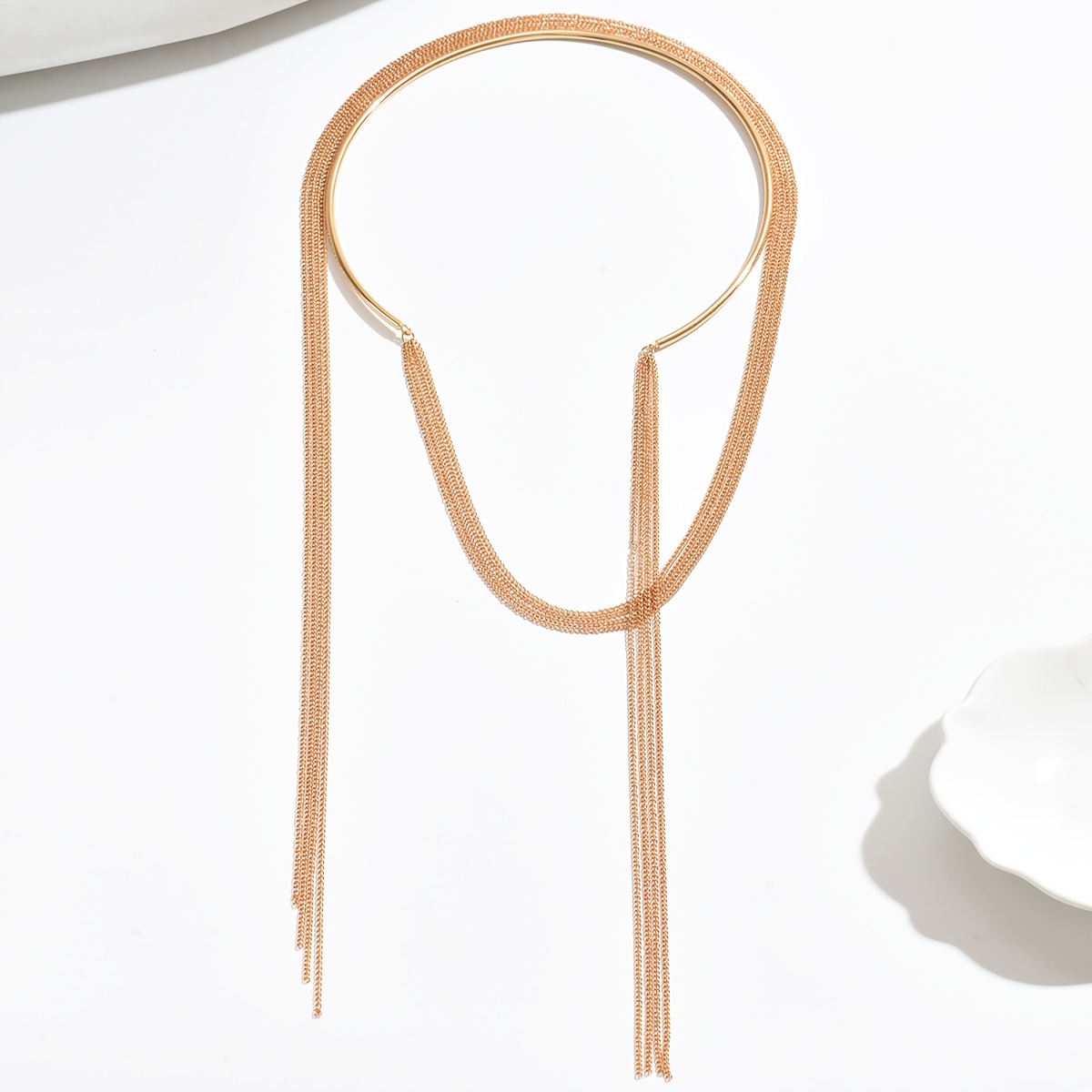 Stylish Modern Wide Choker with Layered Tassel Chains